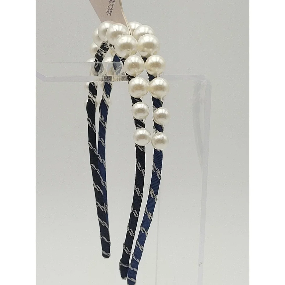 Natasha Headbands Black Navy Blue Pearls Preppy Yuppie Gossip Girl Blair Waldorf